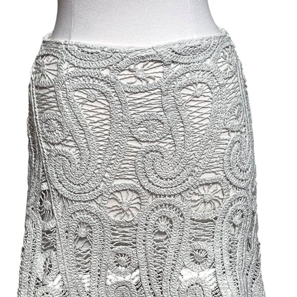 Zara Pale Green Paisley Crochet Asymmetric Handkerchief Hem Skirt Boho Fairy XS - Picture 2 of 11